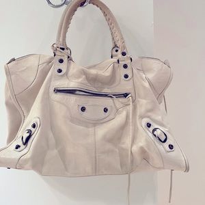 White Balenciaga bag large; used but could be cleaned